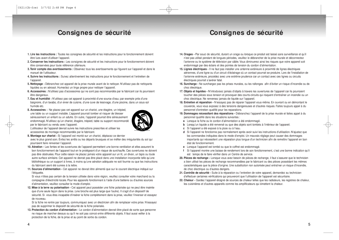 Samsung AK68-00029C, 20030516154437687 manual Consignes de sécurité 