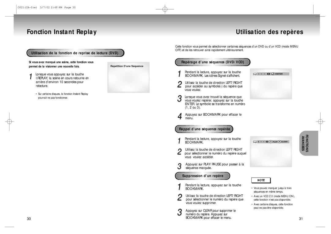 Samsung 20030516154437687, AK68-00029C manual Fonction Instant Replay Utilisation des repères 