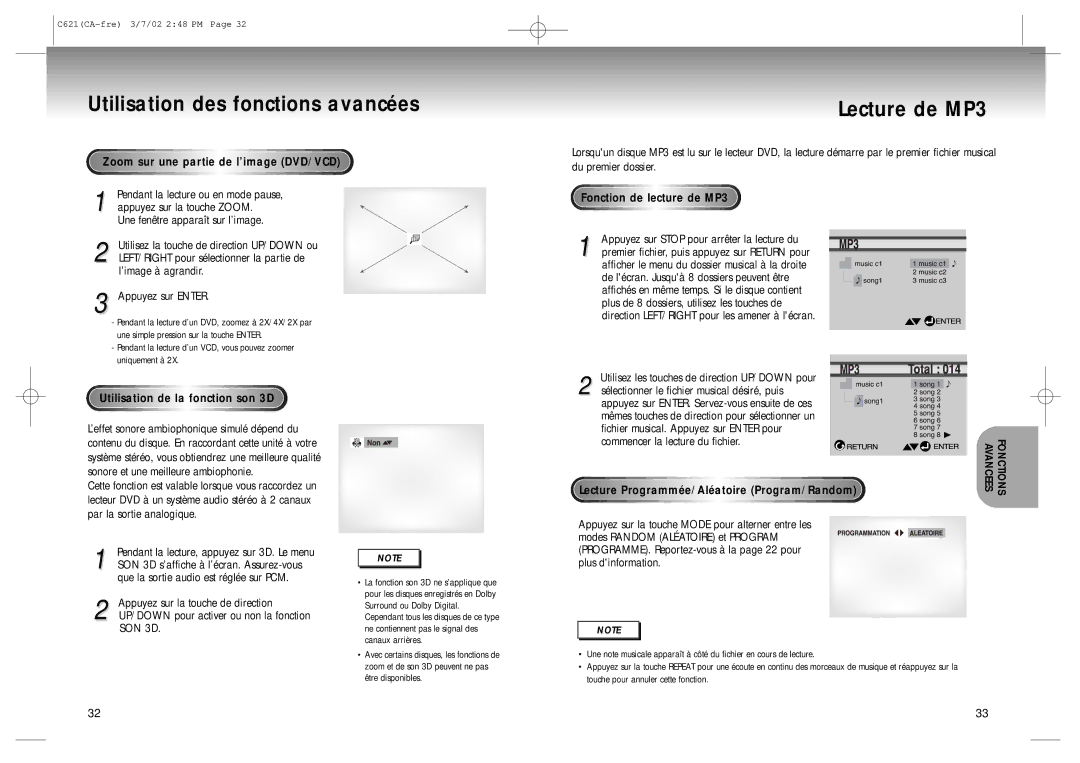 Samsung AK68-00029C, 20030516154437687 manual Utilisation des fonctions avancées, Lecture de MP3 