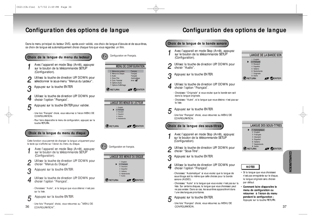 Samsung AK68-00029C, 20030516154437687 Configuration des options de langue, Hoix Lan, Choix de la langue des sous-titres 