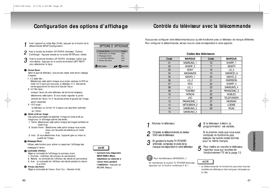 Samsung AK68-00029C manual Configuration des options d’affichage, Allumez le téléviseur, DVD vers le téléviseur, Pan-Scan 