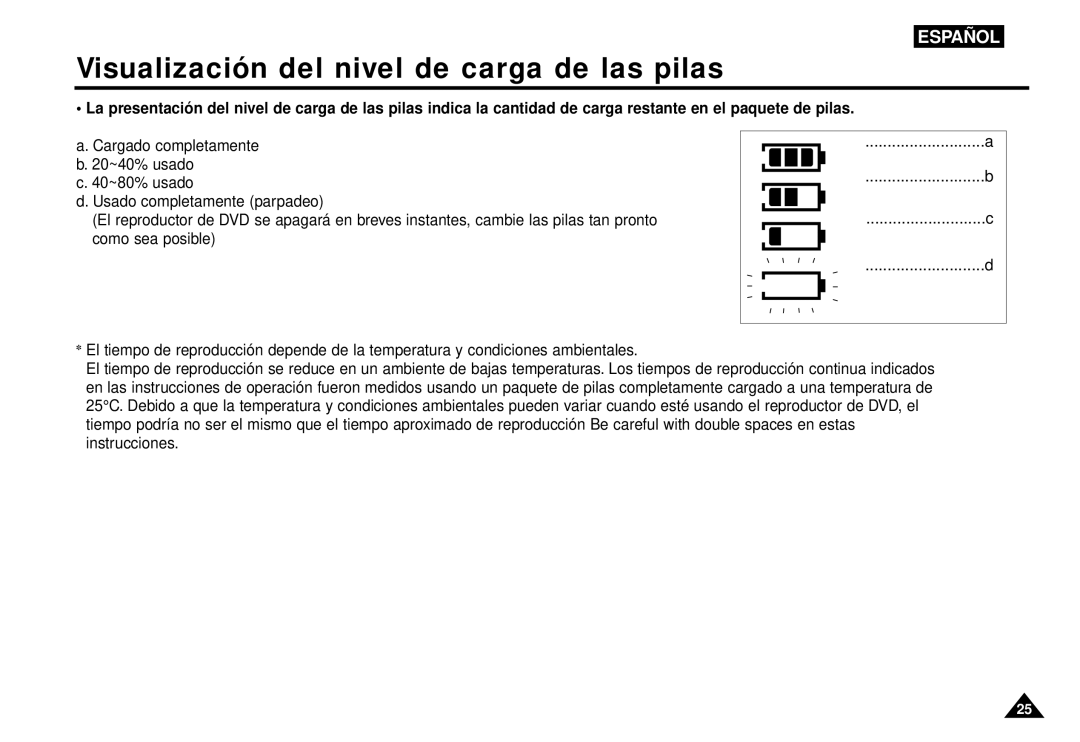 Samsung AK68-00052F manual Visualización del nivel de carga de las pilas 