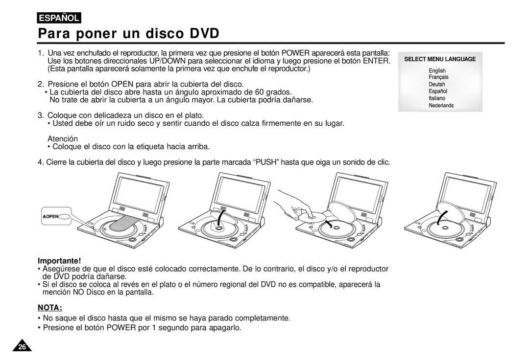 Samsung AK68-00052F manual Para poner un disco DVD 