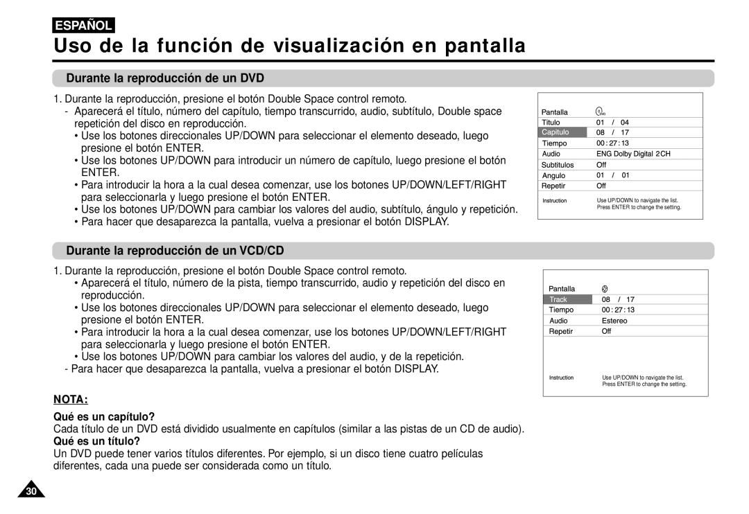 Samsung AK68-00052F Uso de la función de visualización en pantalla, Durante la reproducció n de un DVD, Qué es un título? 