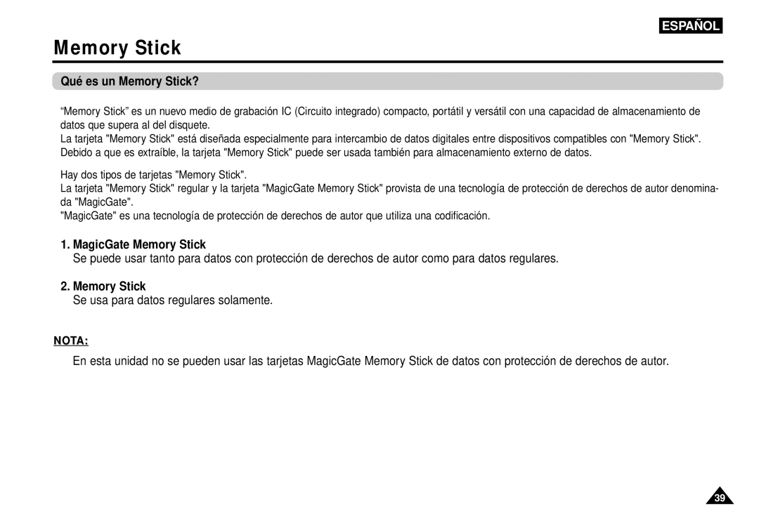 Samsung AK68-00052F manual Qué es un Memory Stick?, MagicGate Memory Stick 