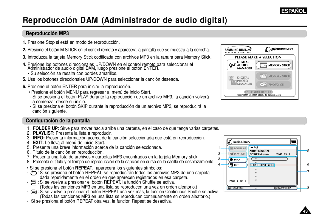 Samsung AK68-00052F Reproducción DAM Administrador de audio digital, Reproducció n MP3, Configuració n de la pantalla 