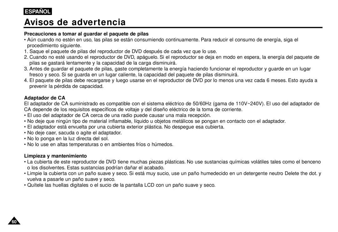 Samsung AK68-00052F manual Precauciones a tomar al guardar el paquete de pilas, Limpieza y mantenimiento 