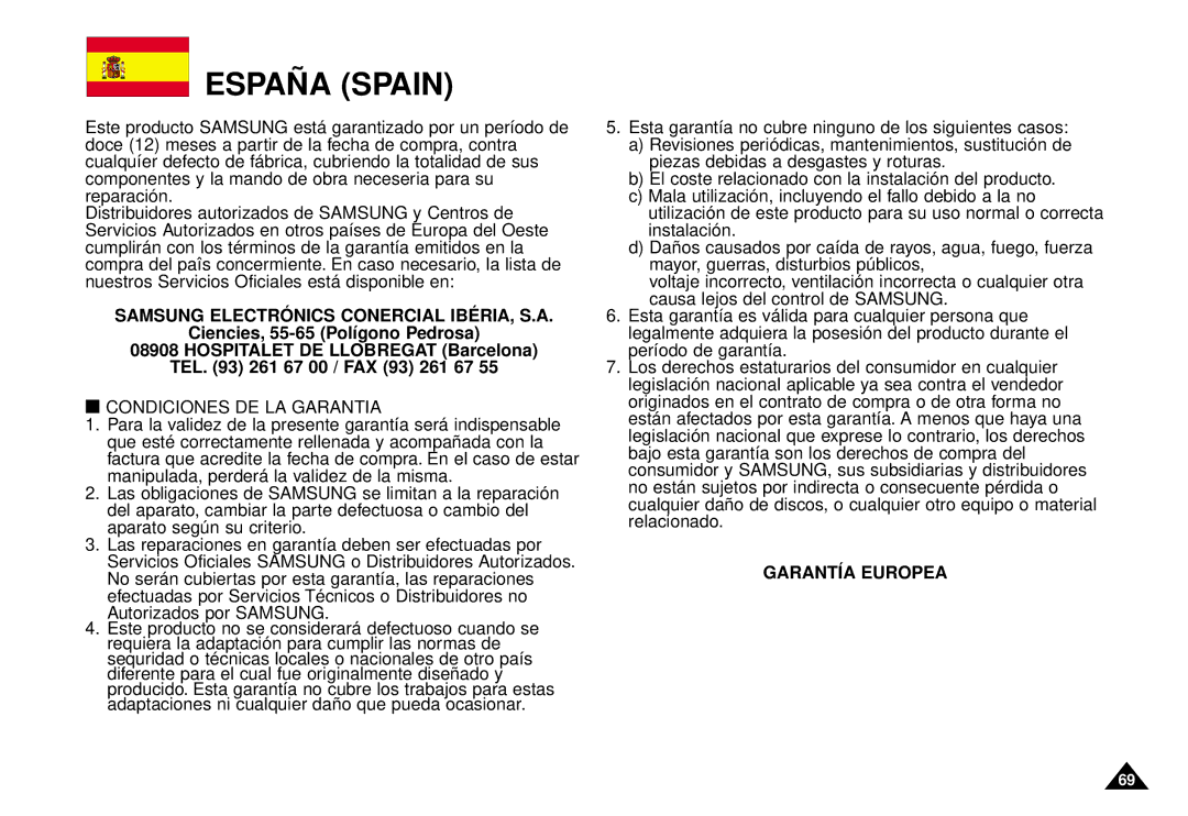 Samsung AK68-00052F manual Españ a Spain 