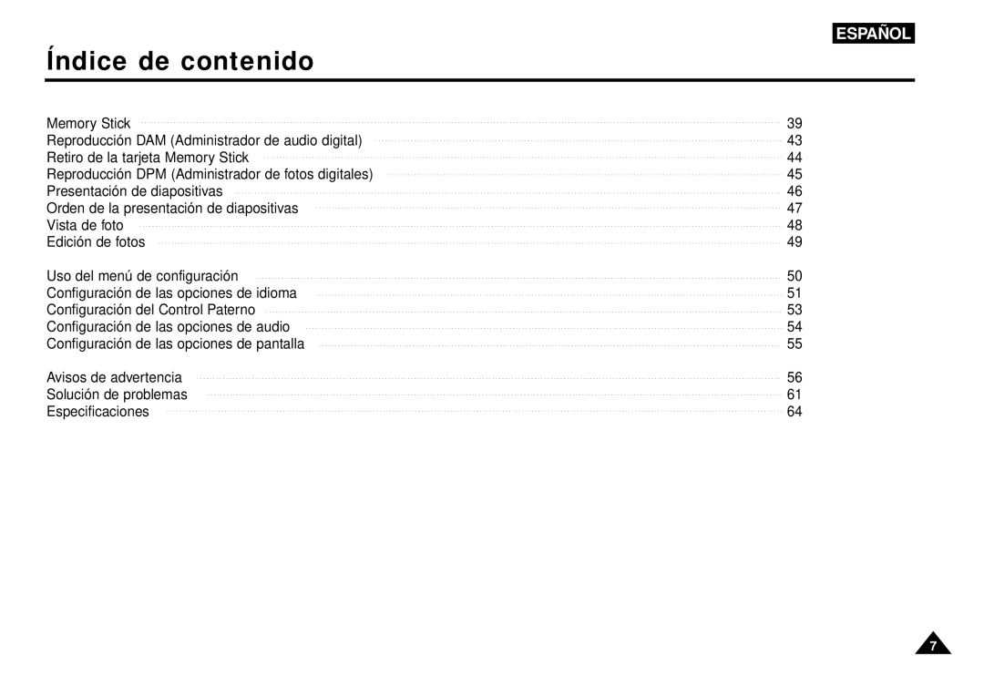 Samsung AK68-00052F manual Índice de contenido 