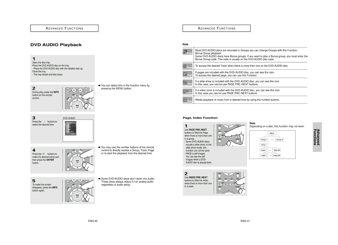 Samsung AK68-00640C manual DVD Audio Playback, Page, Index Function 