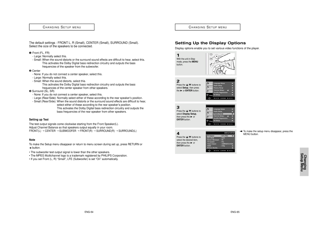 Samsung AK68-00640C manual Setting Up the Display Options, Setting up Test, ENG-64, ENG-65 