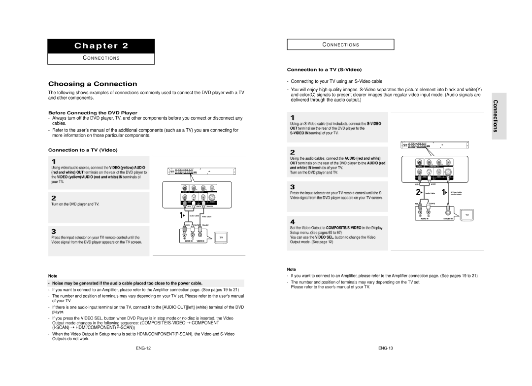 Samsung AK68-00640C manual Choosing a Connection, Connections, Before Connecting the DVD Player, Connection to a TV S-Video 