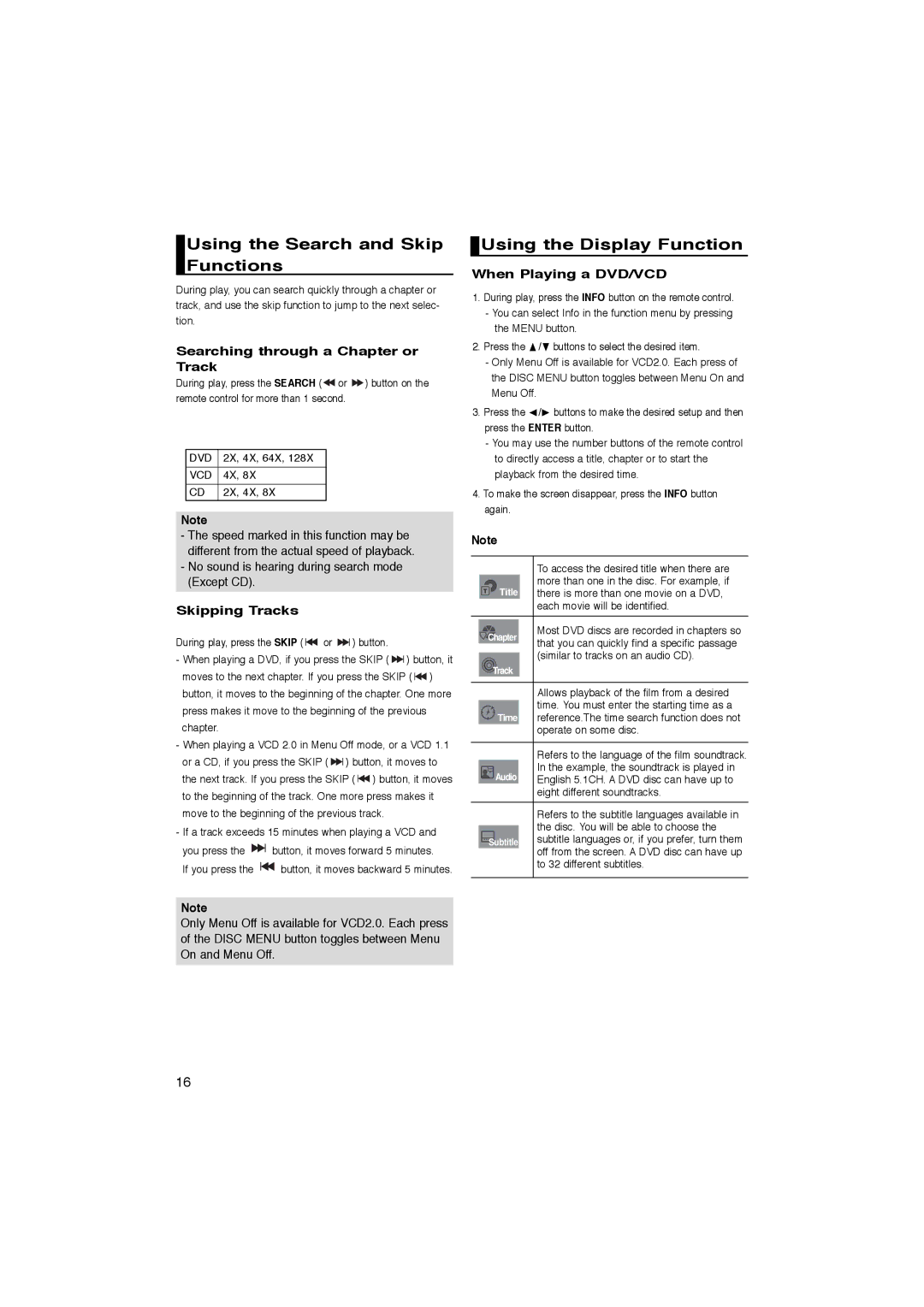 Samsung AK68-00918M Using the Search and Skip Functions, Using the Display Function, Searching through a Chapter or Track 