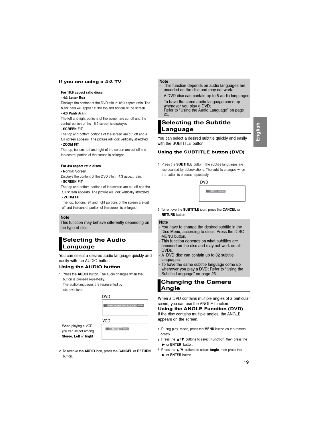 Samsung AK68-00918M manual Selecting the Audio Language, Selecting the Subtitle, Changing the Camera Angle 