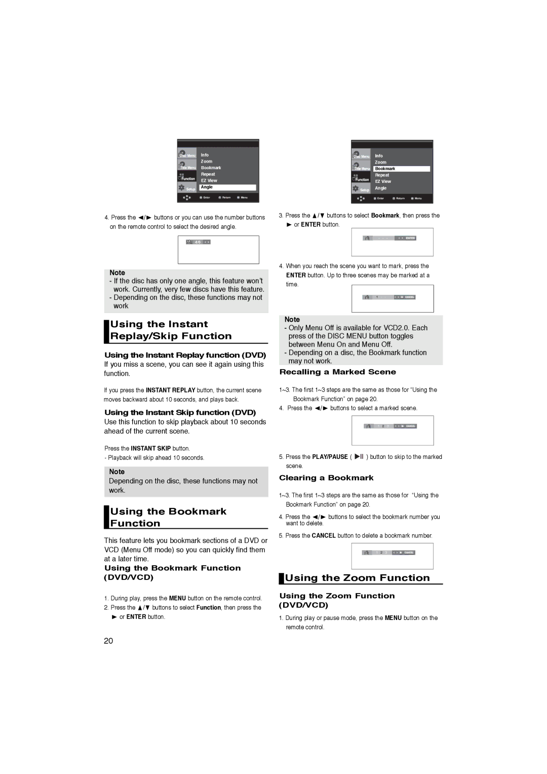 Samsung AK68-00918M manual Using the Instant Replay/Skip Function, Using the Bookmark Function, Using the Zoom Function 