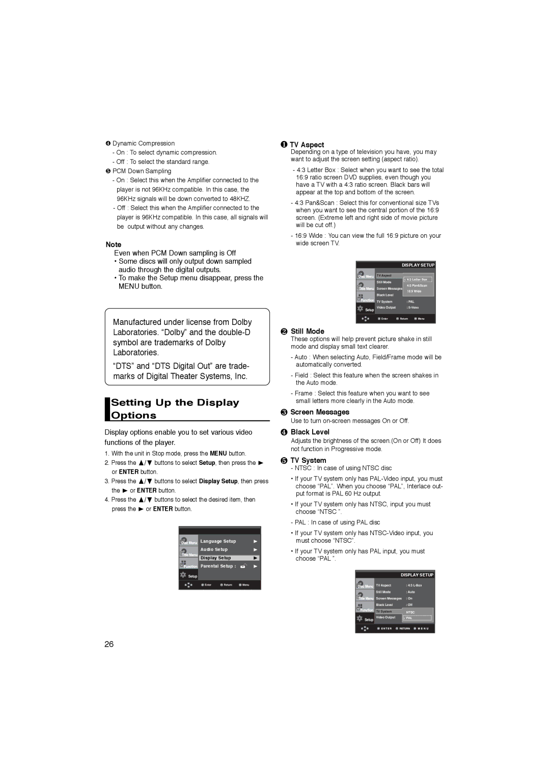 Samsung AK68-00918M manual Setting Up the Display Options 