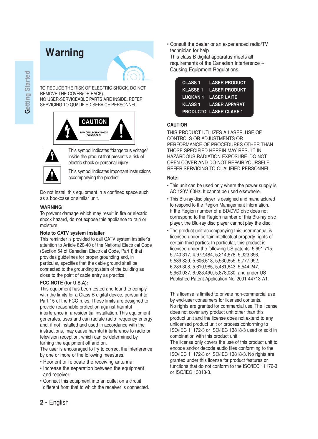 Samsung 1357B-BD-P1200-XAC, AK68-01357B, 20070320082319250 manual Getting Started, FCC Note for U.S.A 