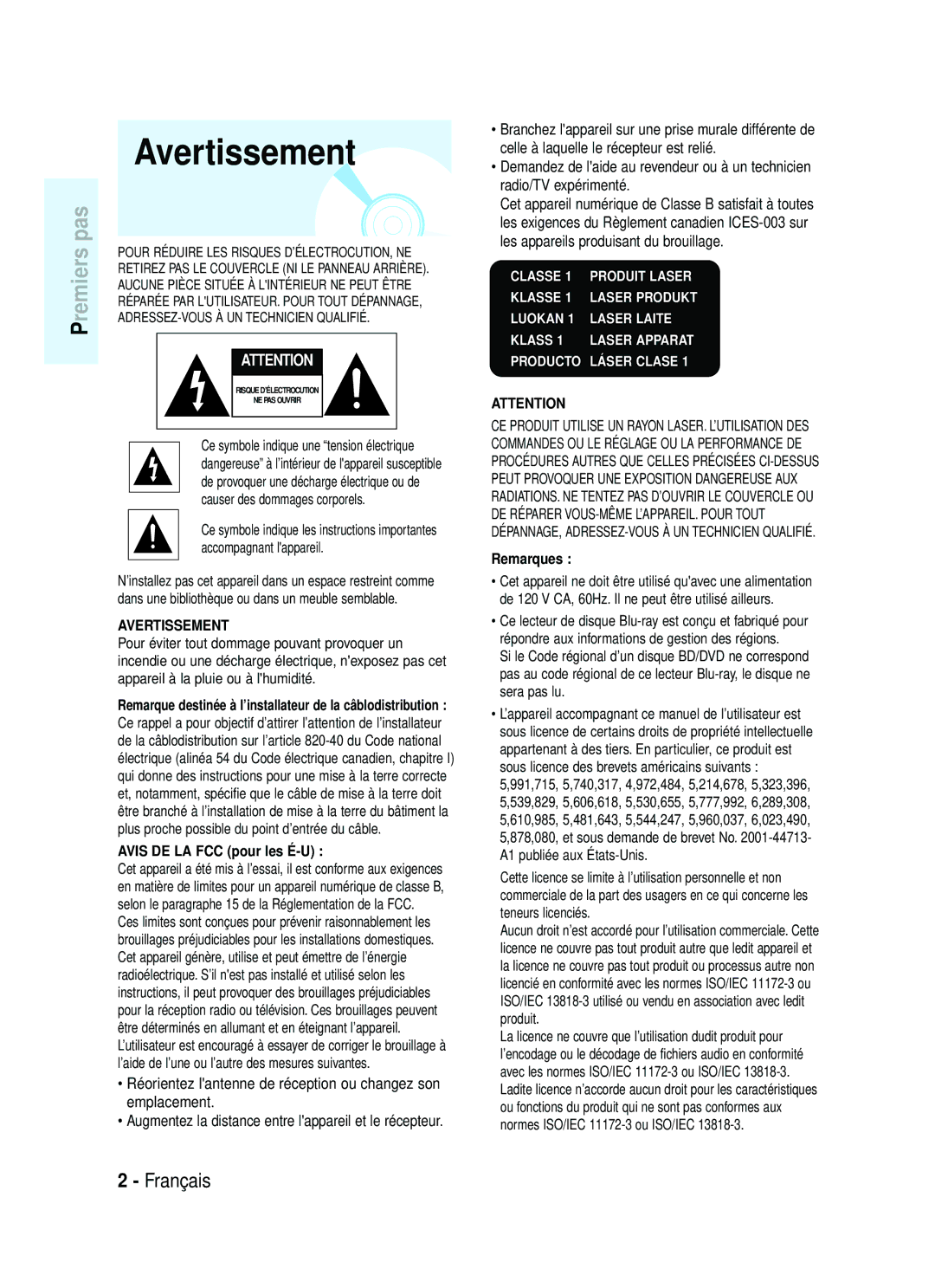 Samsung 1357B-BD-P1200-XAC Avis DE LA FCC pour les É-U, Augmentez la distance entre lappareil et le récepteur, Remarques 