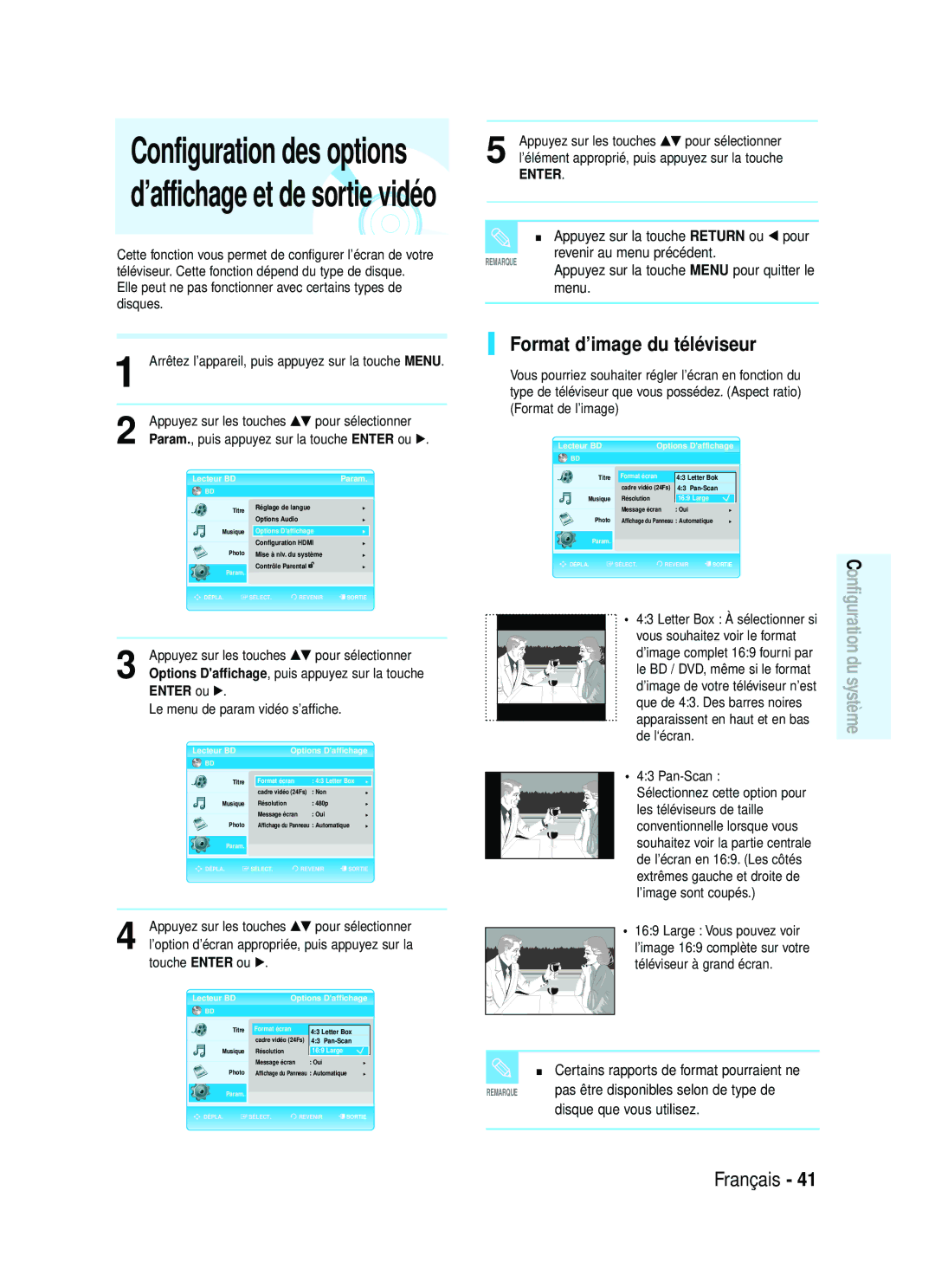 Samsung 1357B-BD-P1200-XAC, AK68-01357B manual Format d’image du téléviseur, Options Daffichage, puis appuyez sur la touche 