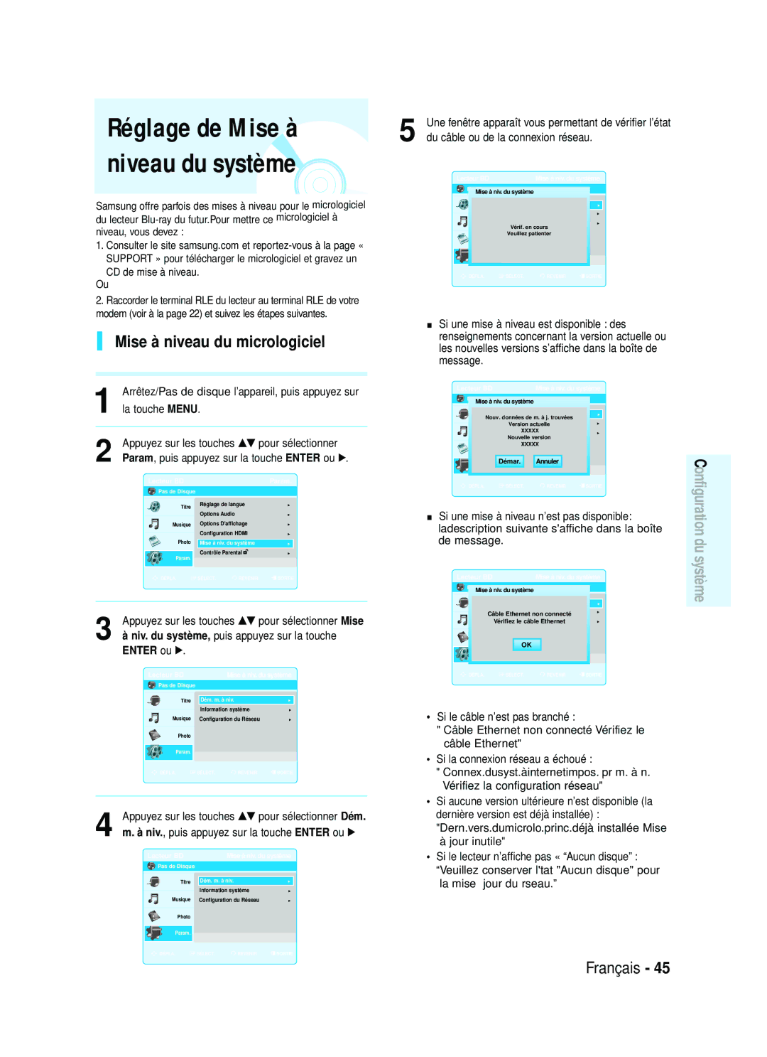 Samsung AK68-01357B Si une mise à niveau n’est pas disponible, Ladescription suivante saffiche dans la boîte, De message 