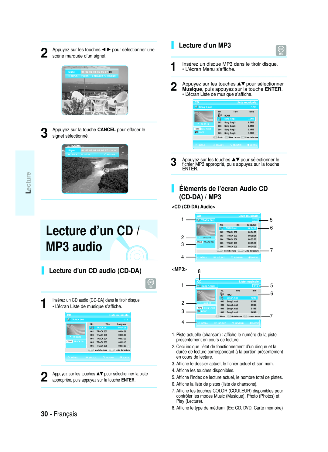 Samsung AK68-01357B Lecture d’un CD / MP3 audio, Lecture d’un CD audio CD-DA, Lecture d’un MP3, Français, CD CD-DA Audio 