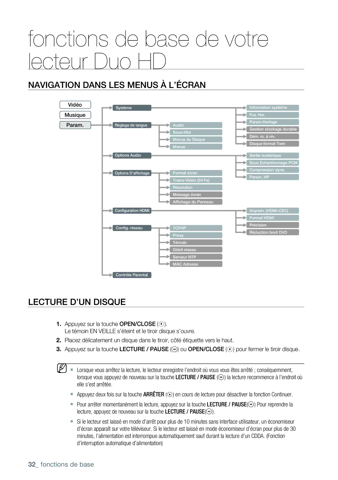 Samsung AK68-01477B user manual Navigation Dans LES Menus À L’ÉCRAN, Lecture D’UN Disque 