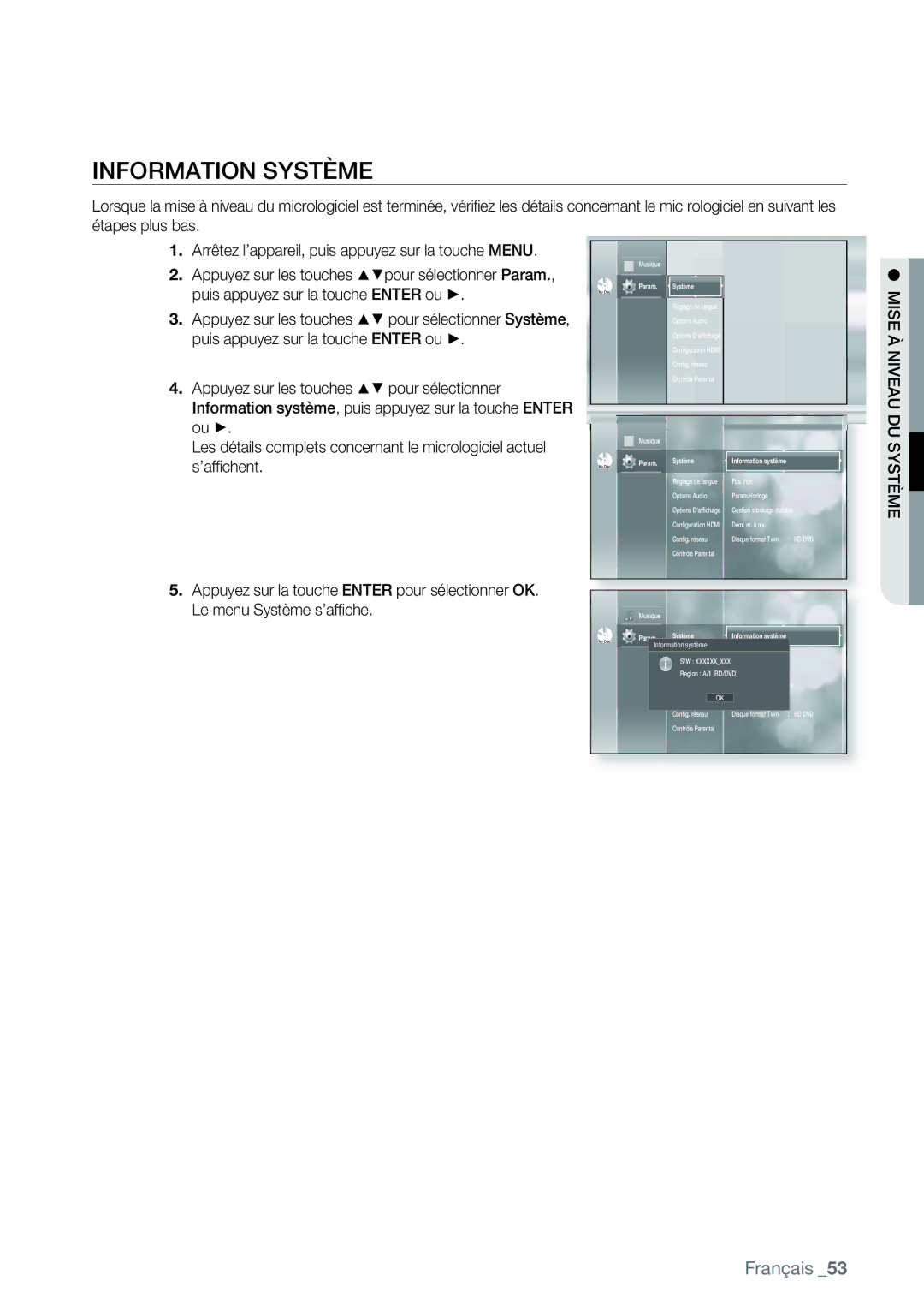 Samsung AK68-01477B user manual Information Système, Mise À Niveau DU Système, Param Système, Système Information système 