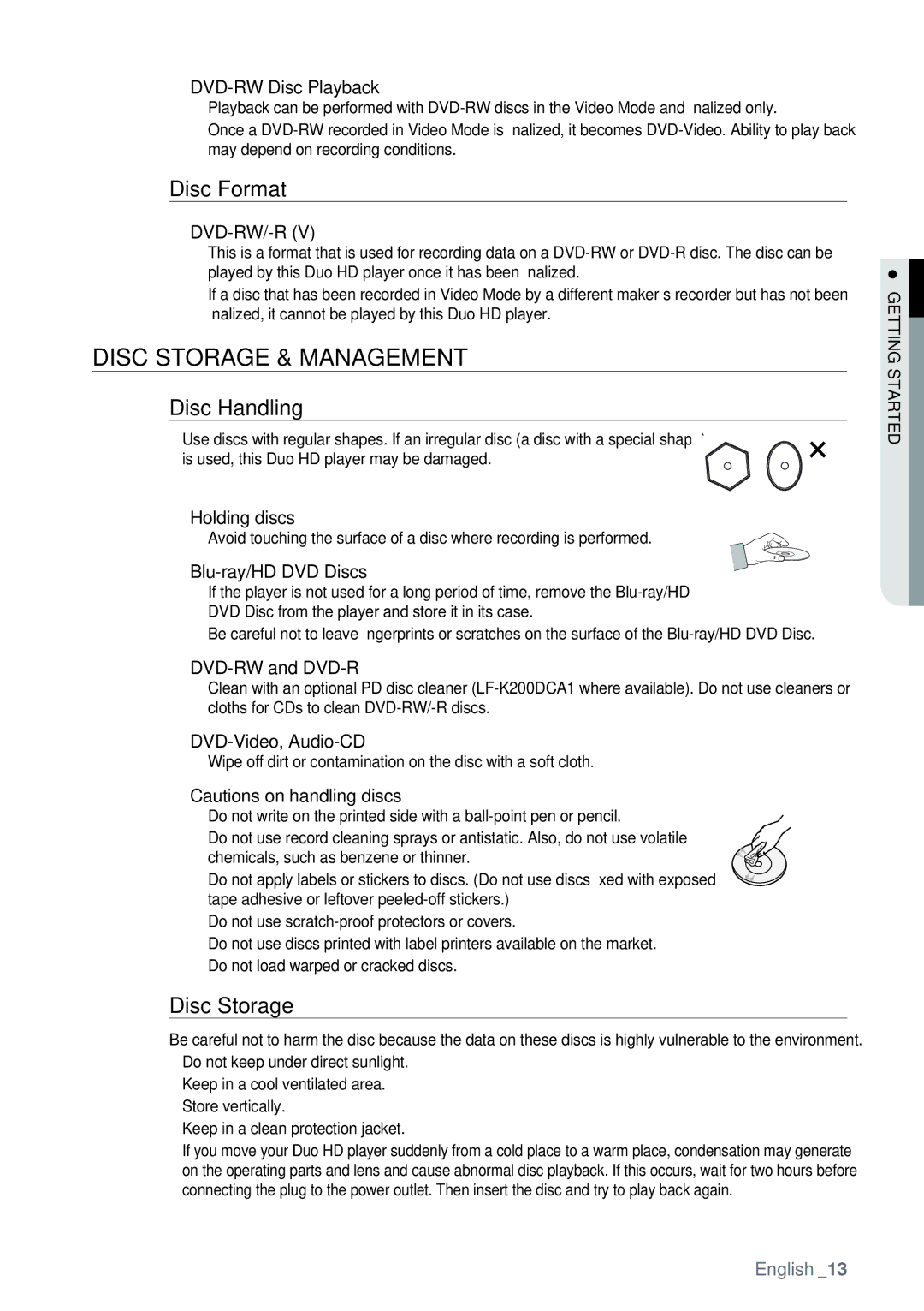 Samsung AK68-01477B user manual Disc Storage & Management, Disc Format, Disc Handling 