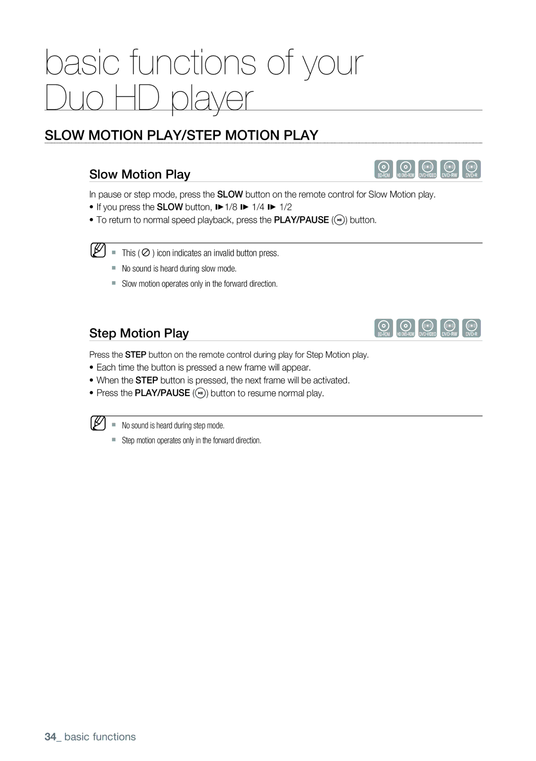 Samsung AK68-01477B user manual Slow Motion PLAY/STEP Motion Play, Slow Motion Play, Step Motion Play 