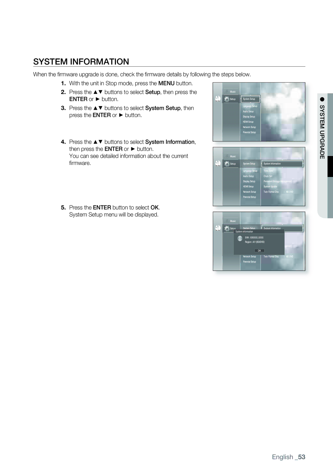 Samsung AK68-01477B user manual System Information, System Upgrade 