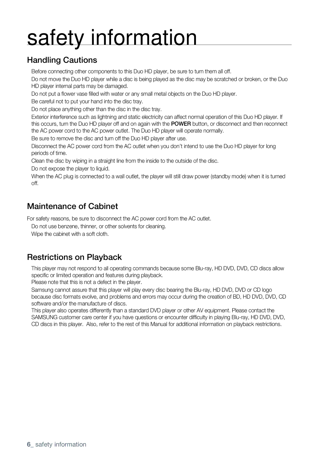 Samsung AK68-01477B user manual Handling Cautions 