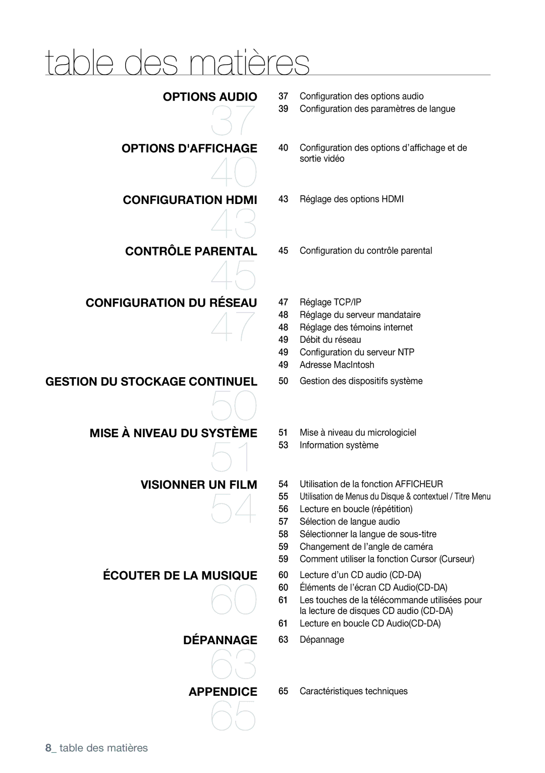 Samsung AK68-01477B user manual Table des matières 