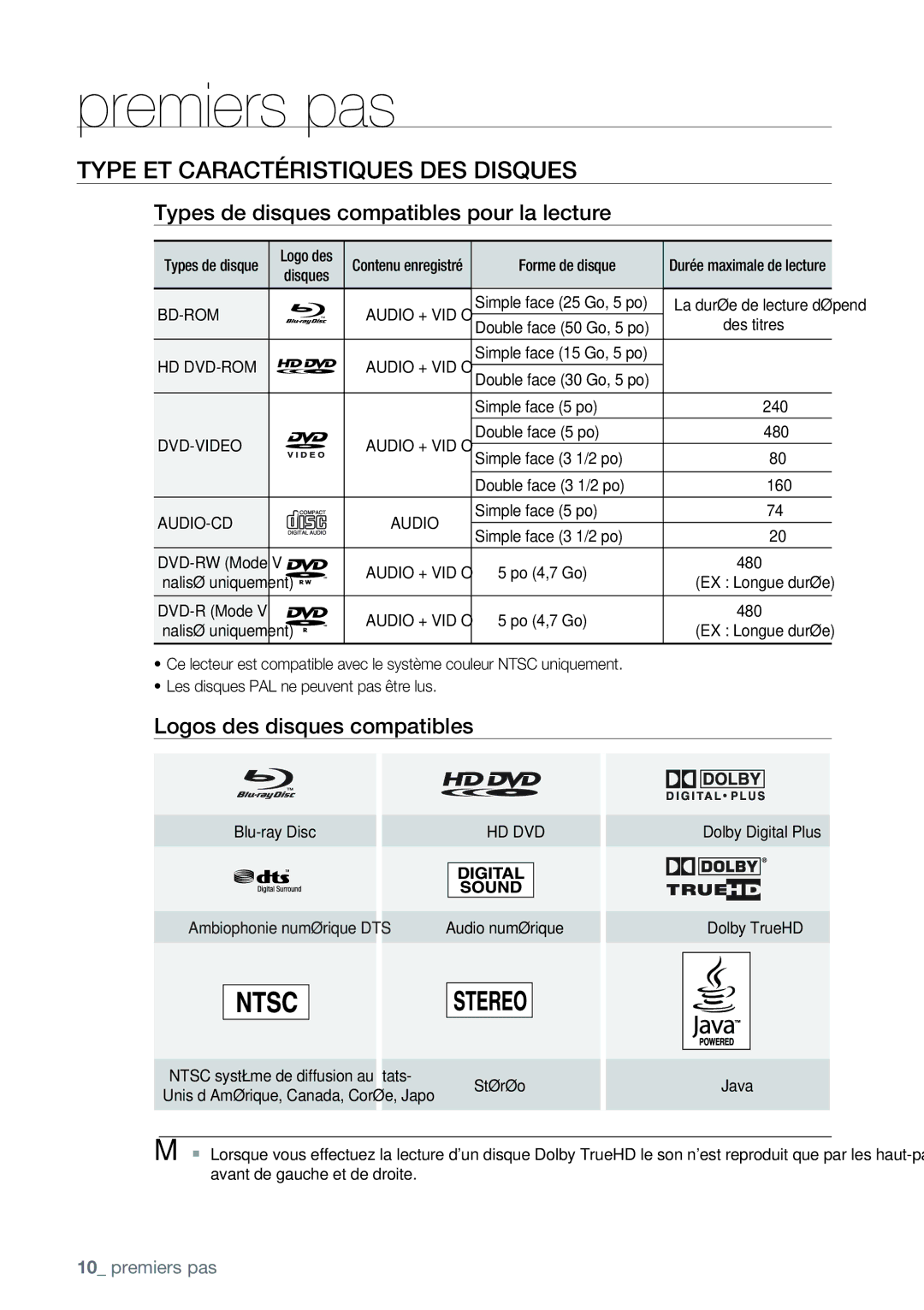 Samsung AK68-01477B user manual Type ET Caractéristiques DES Disques, Types de disques compatibles pour la lecture 