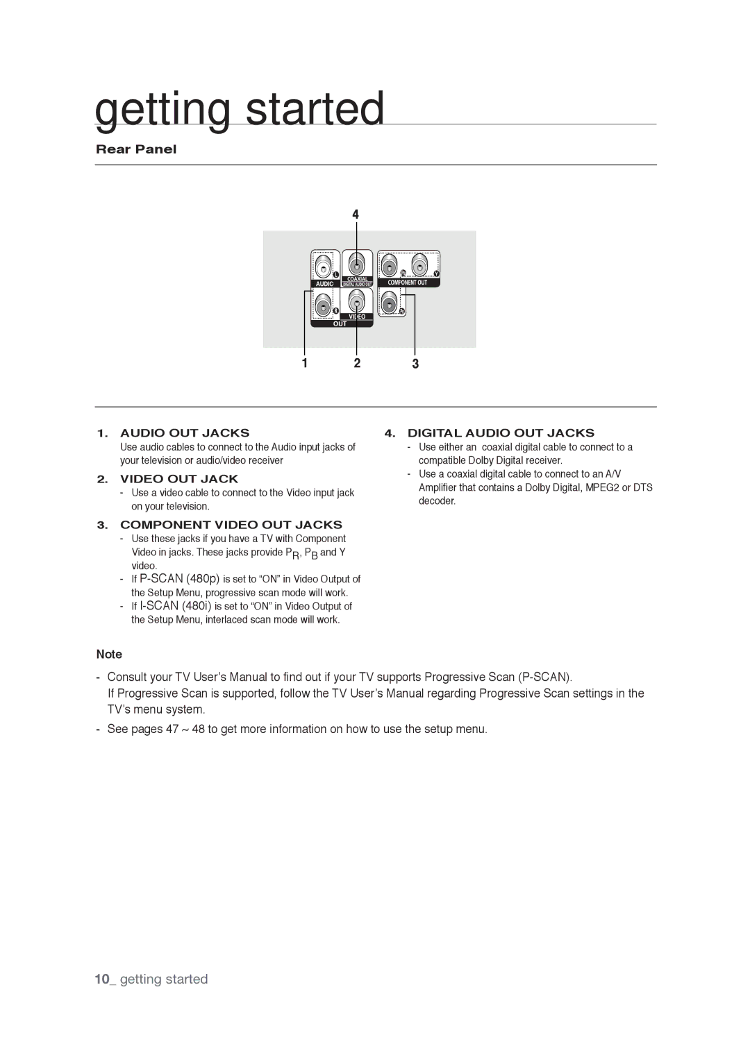 Samsung AK68-01765A user manual Rear Panel, Audio OUT Jacks 