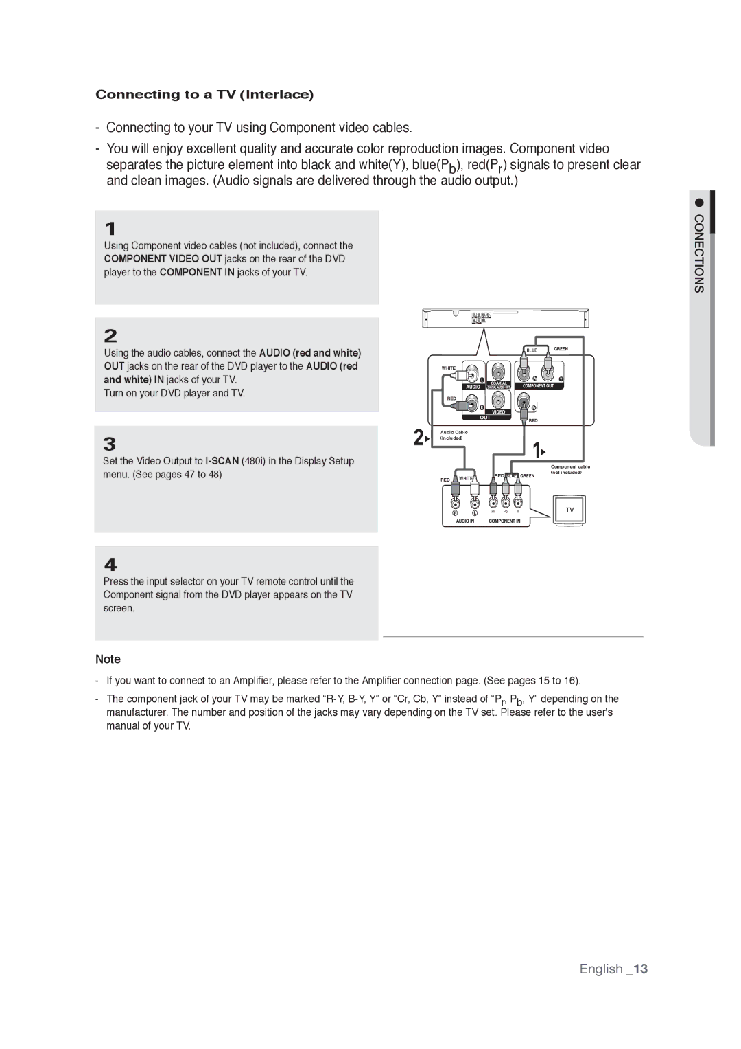 Samsung AK68-01765A user manual Connecting to a TV Interlace, Conections 