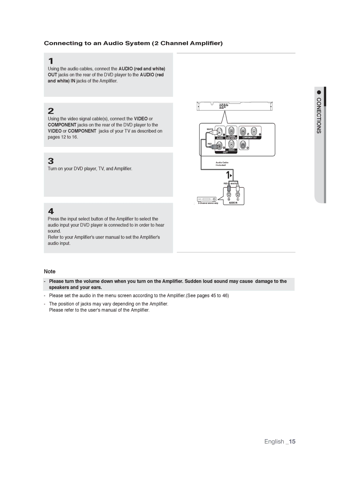 Samsung AK68-01765A user manual Connecting to an Audio System 2 Channel Amplifier 