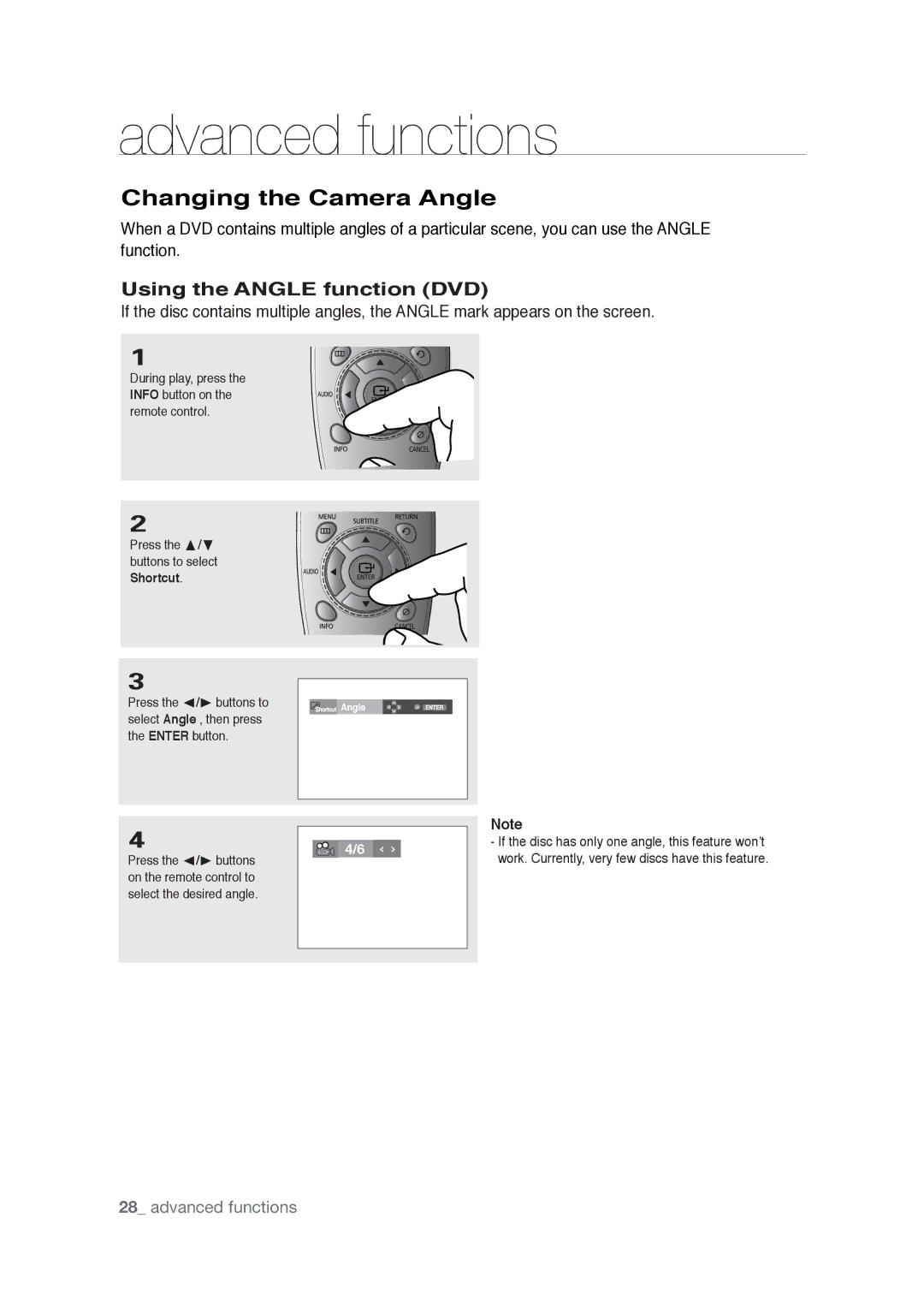 Samsung AK68-01765A user manual Changing the Camera Angle, Using the Angle function DVD 