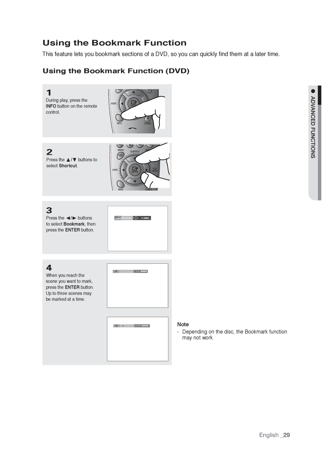 Samsung AK68-01765A user manual Using the Bookmark Function DVD 