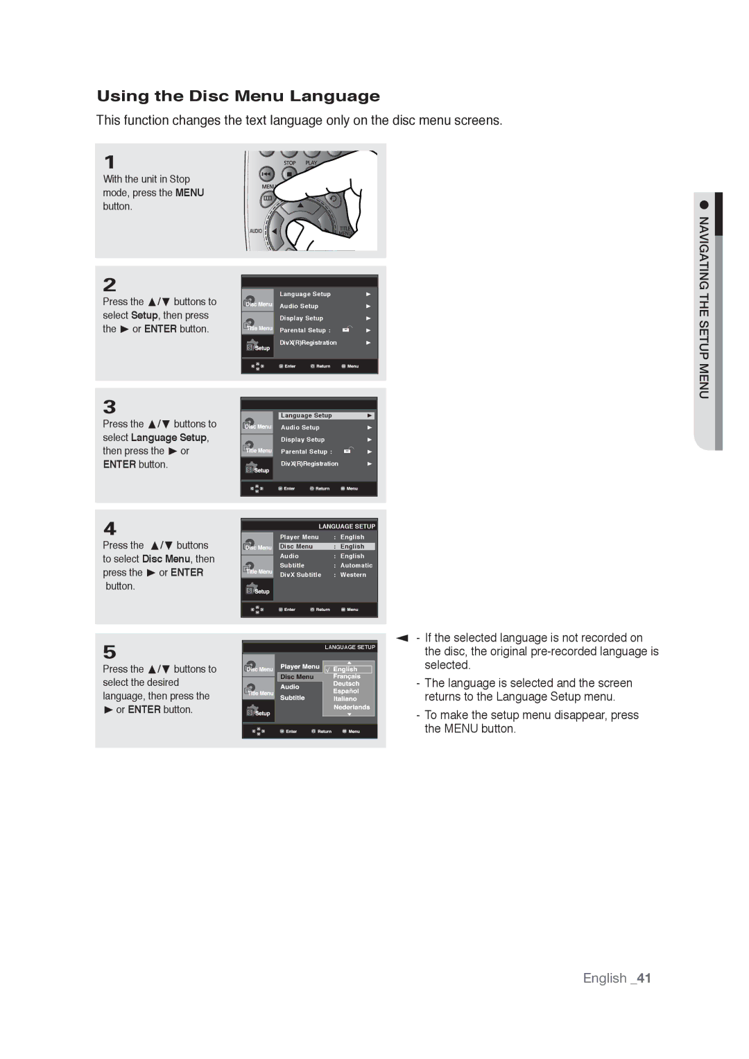 Samsung AK68-01765A user manual Using the Disc Menu Language 