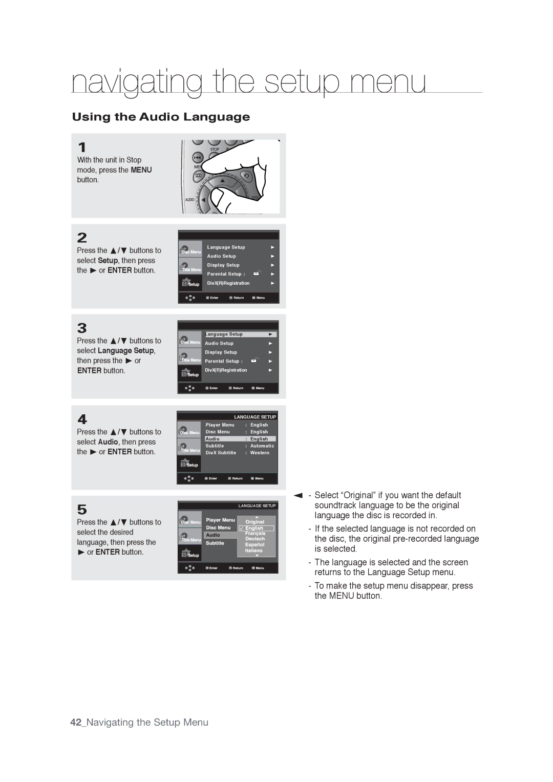 Samsung AK68-01765A user manual Using the Audio Language 