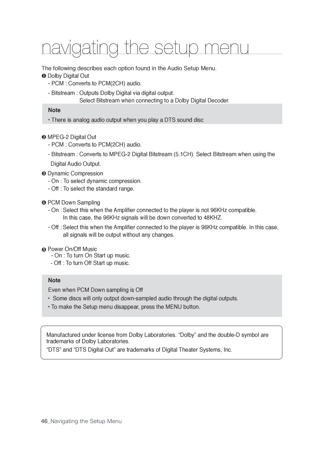 Samsung AK68-01765A user manual 46Navigating the Setup Menu 