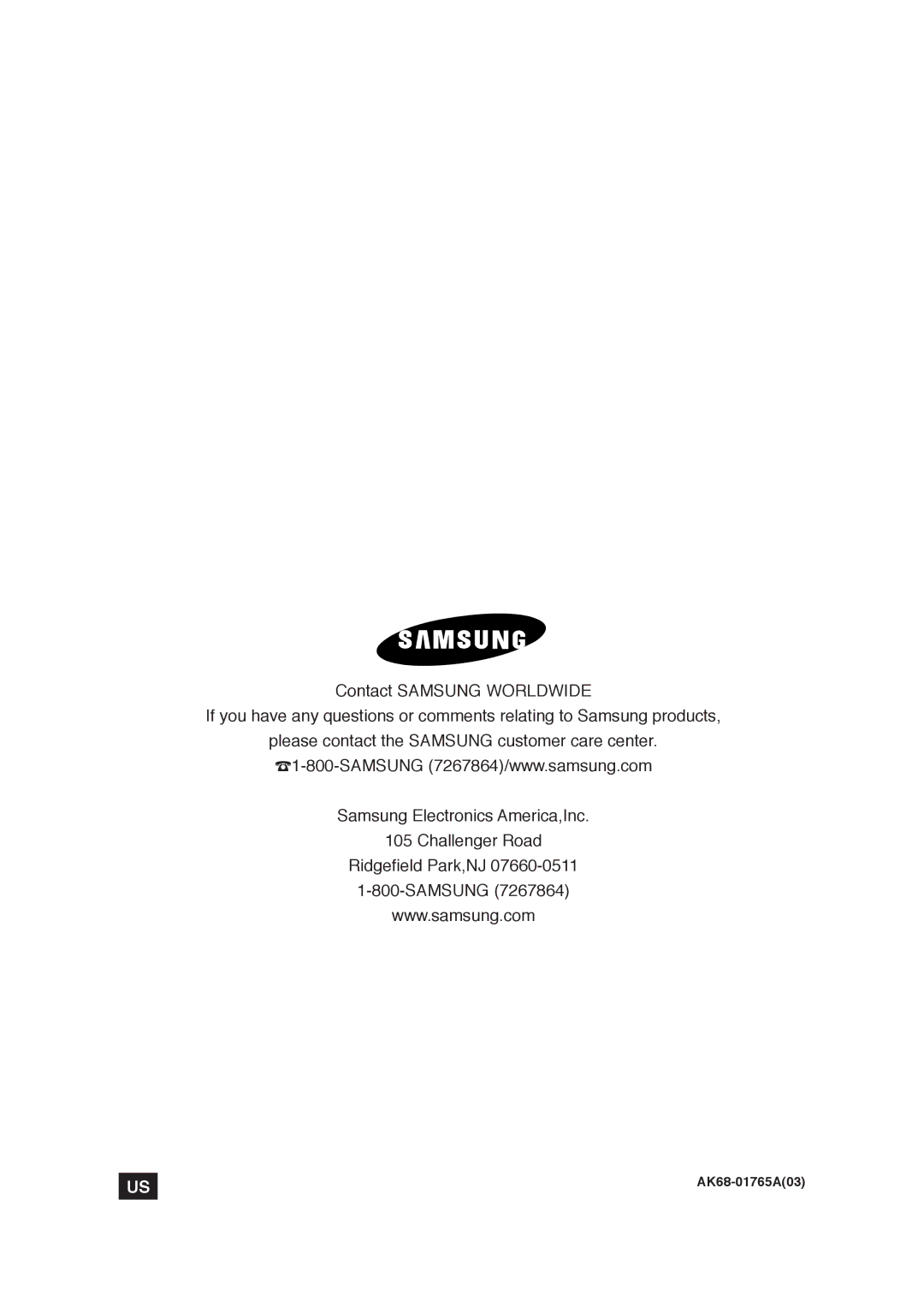 Samsung user manual AK68-01765A03 