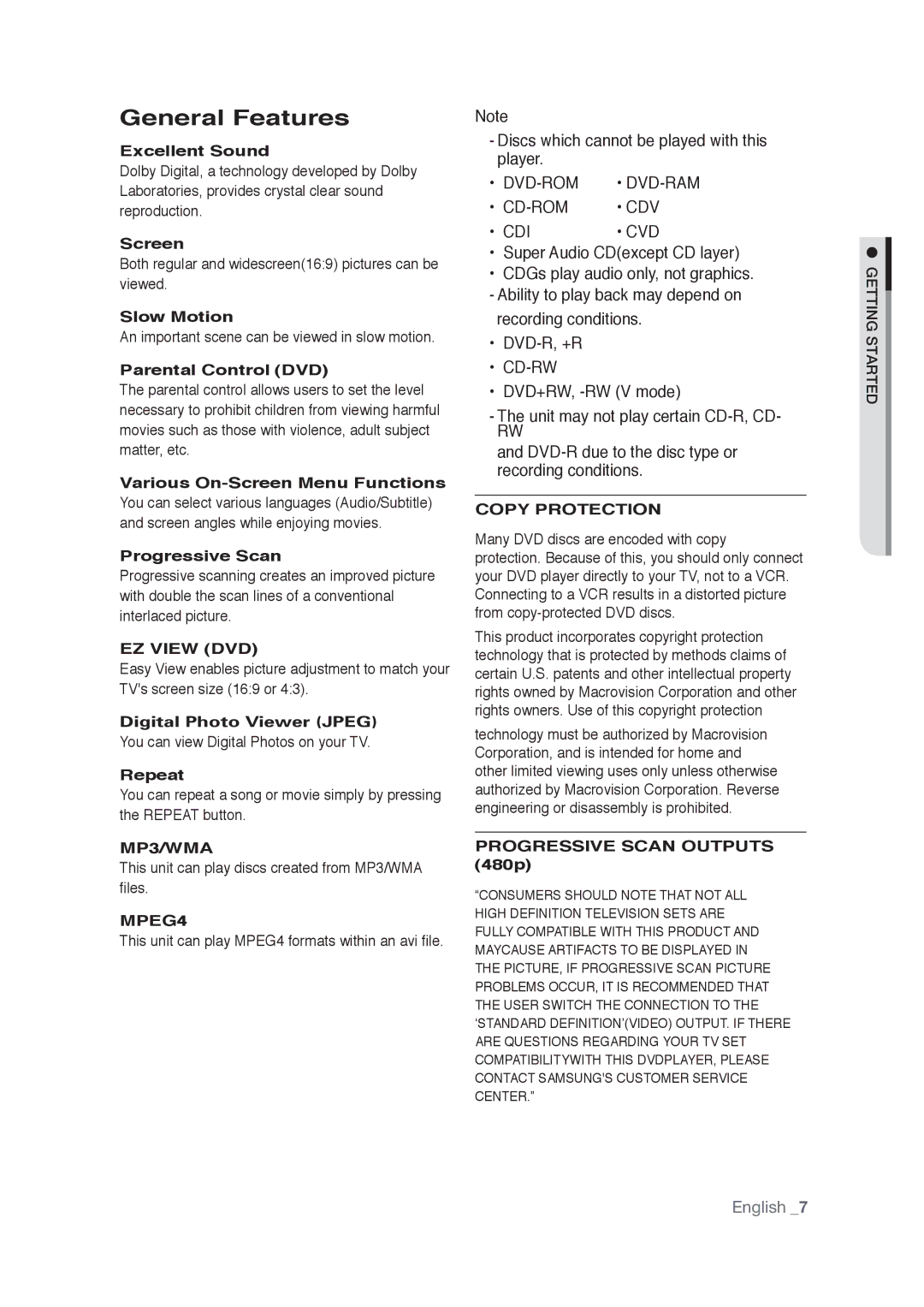 Samsung AK68-01765A user manual General Features 