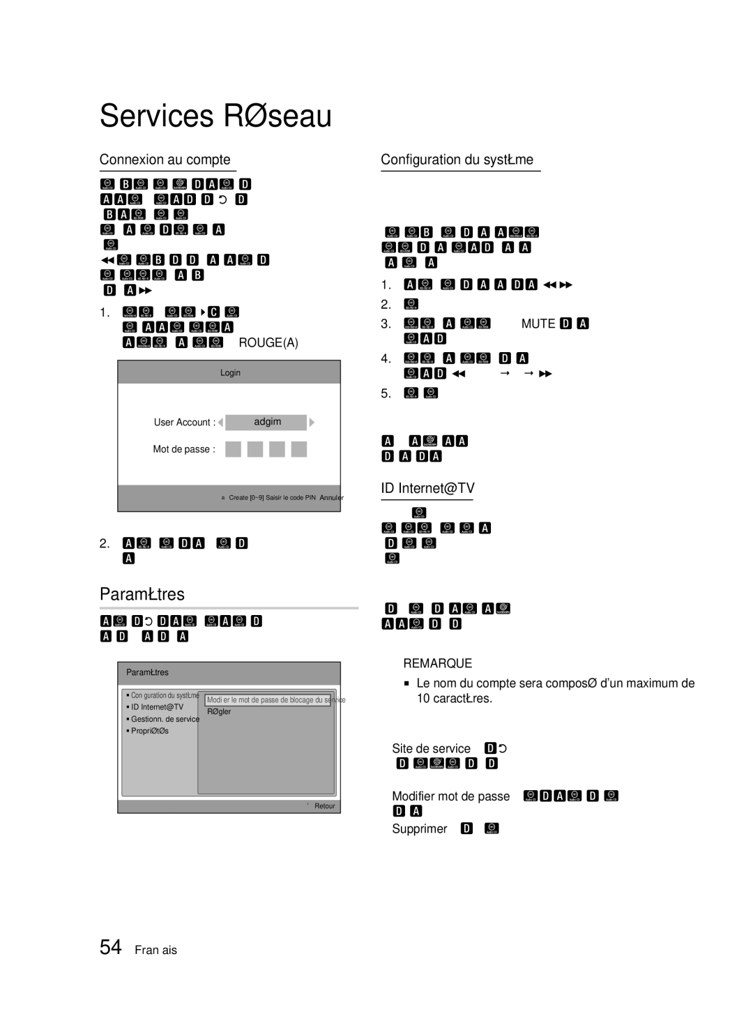 Samsung AK68-01859B user manual Paramètres, Connexion au compte, Configuration du système, ID Internet@TV 