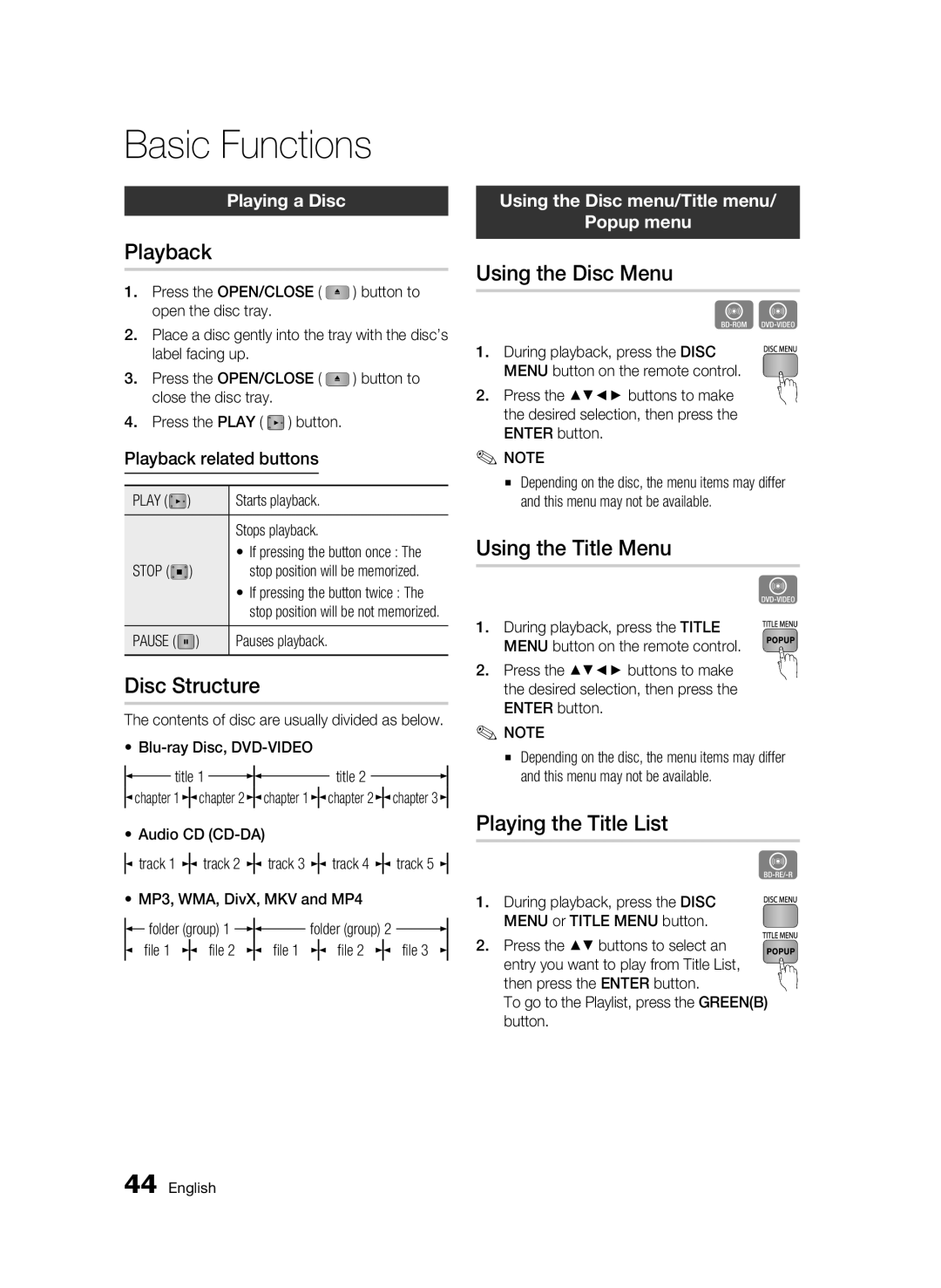 Samsung AK68-01859B user manual Basic Functions 