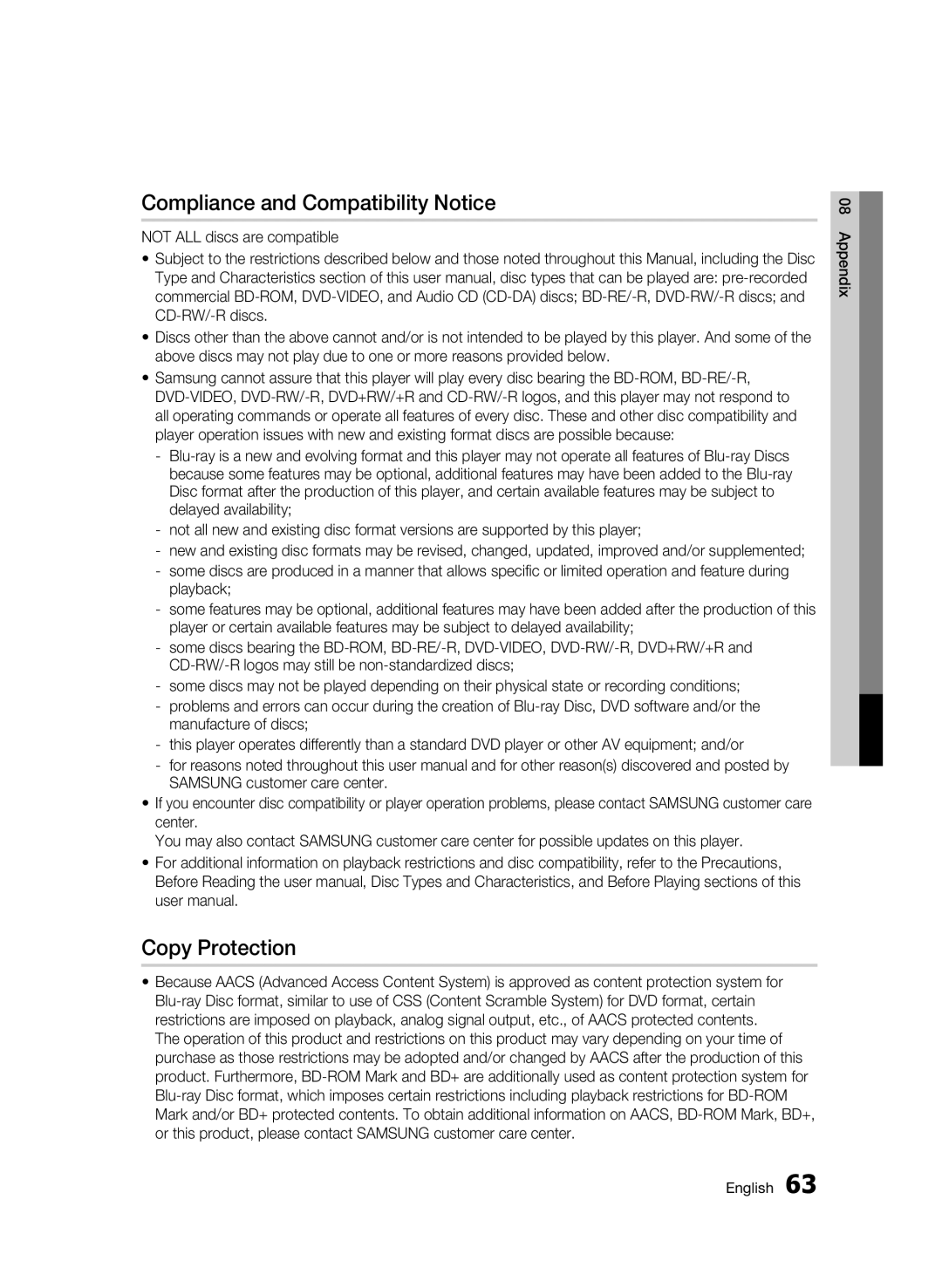 Samsung AK68-01859B user manual Compliance and Compatibility Notice, Copy Protection 