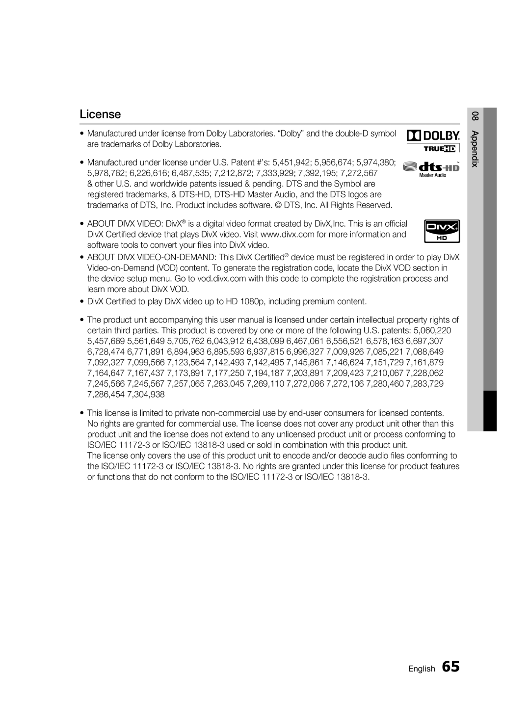 Samsung AK68-01859B user manual License, Appendix English 