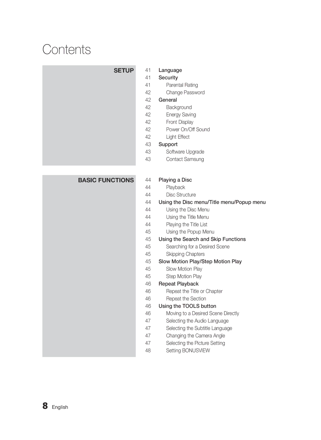 Samsung AK68-01859B Playing a Disc, Playback, Disc Structure, Using the Disc menu/Title menu/Popup menu, Skipping Chapters 