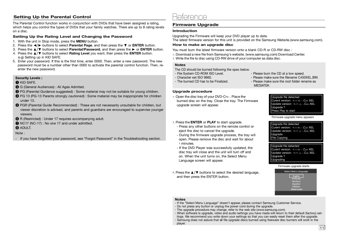 Samsung AH68-02062R, AK68-01906A user manual Reference, Setting Up the Parental Control, Firmware Upgrade 