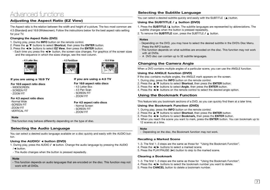 Samsung AH68-02062R, AK68-01906A user manual Advanced functions 